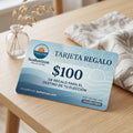 Tarjeta regalo SeaHorizon de la marca SEAHORIZONSHOP, diseño moderno con gráficos de géminis en colores vibrantes.