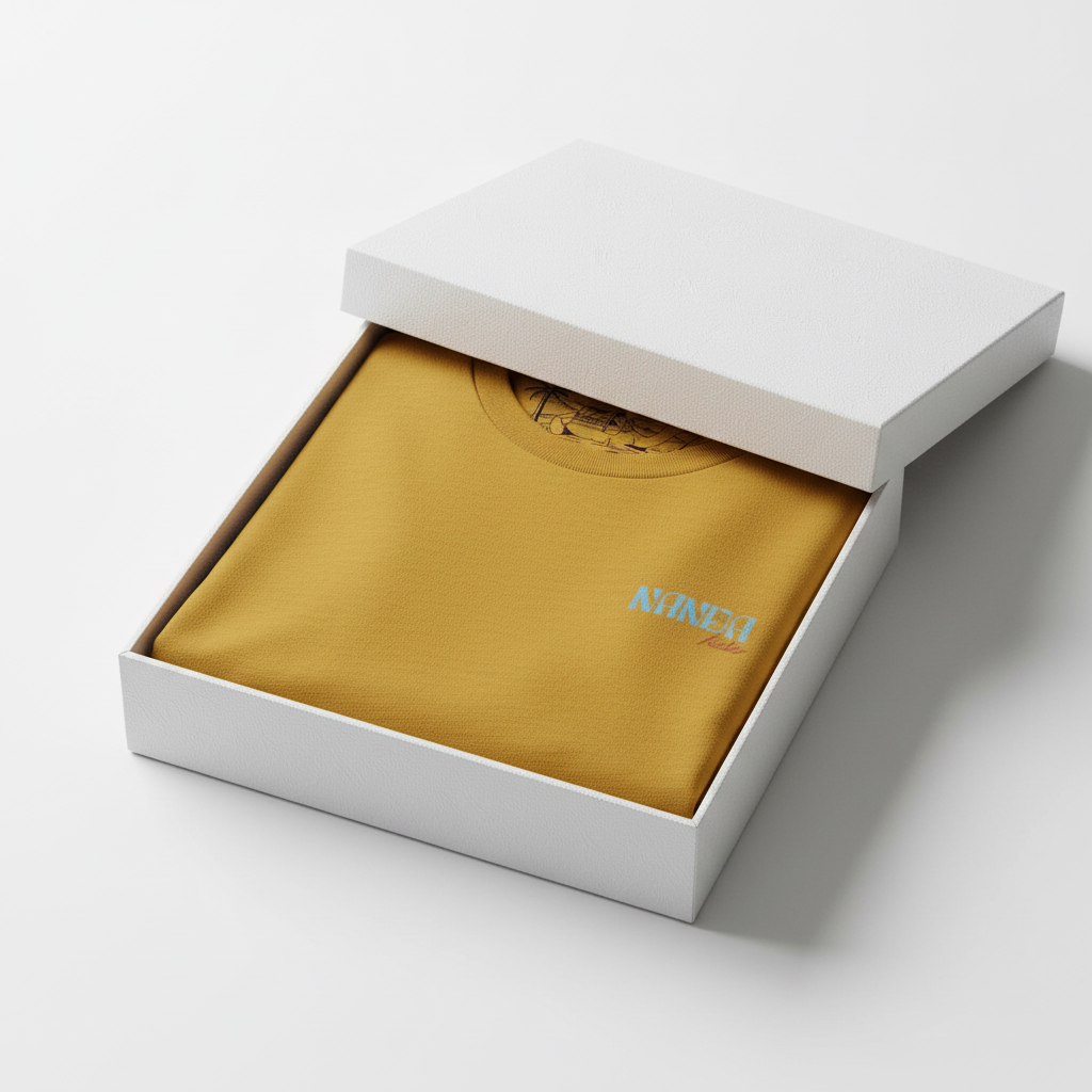Camiseta 100% Algodón Premium doblada en caja