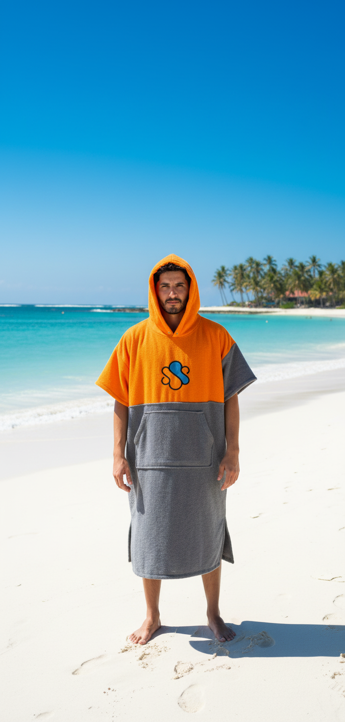 Poncho de surf kitesurf para playa gris y Naranja