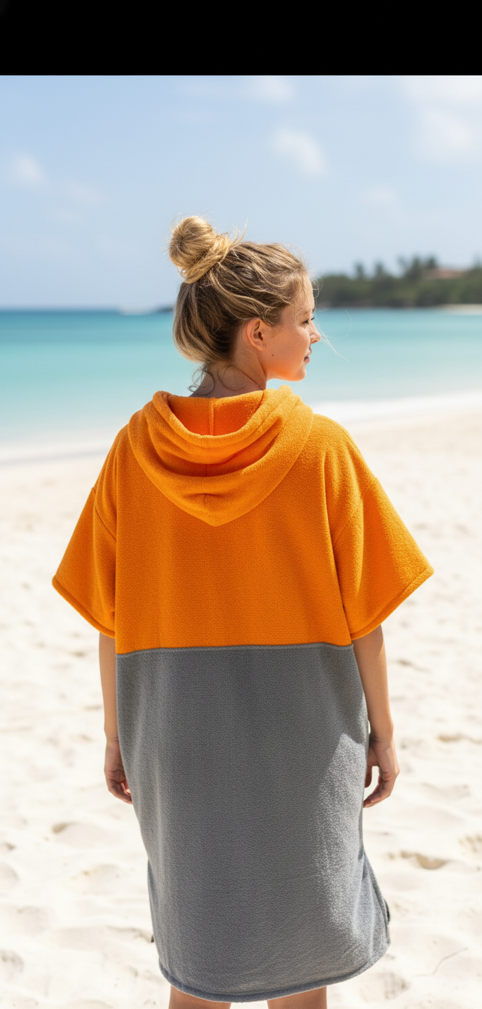 Poncho de surf kitesurf para playa gris y Naranja