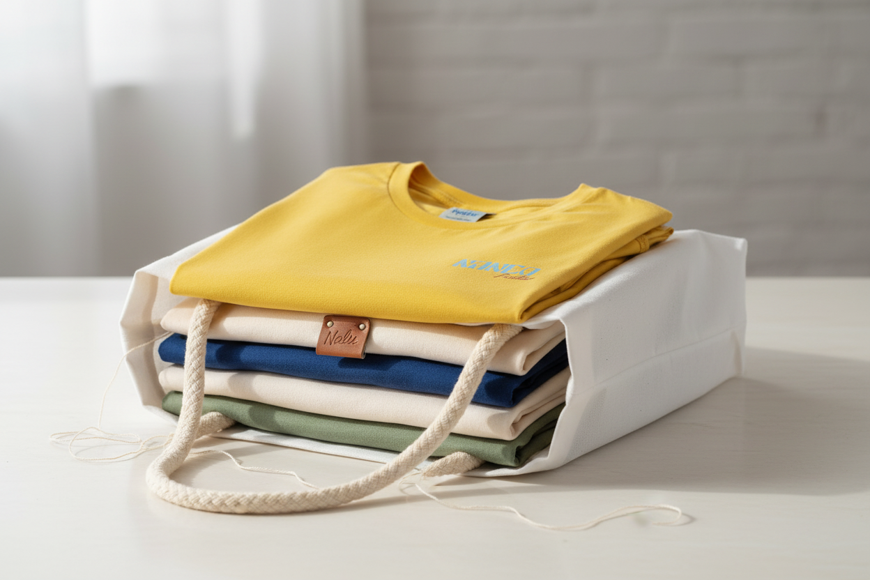 Varias camisetas dobladas en bolsa